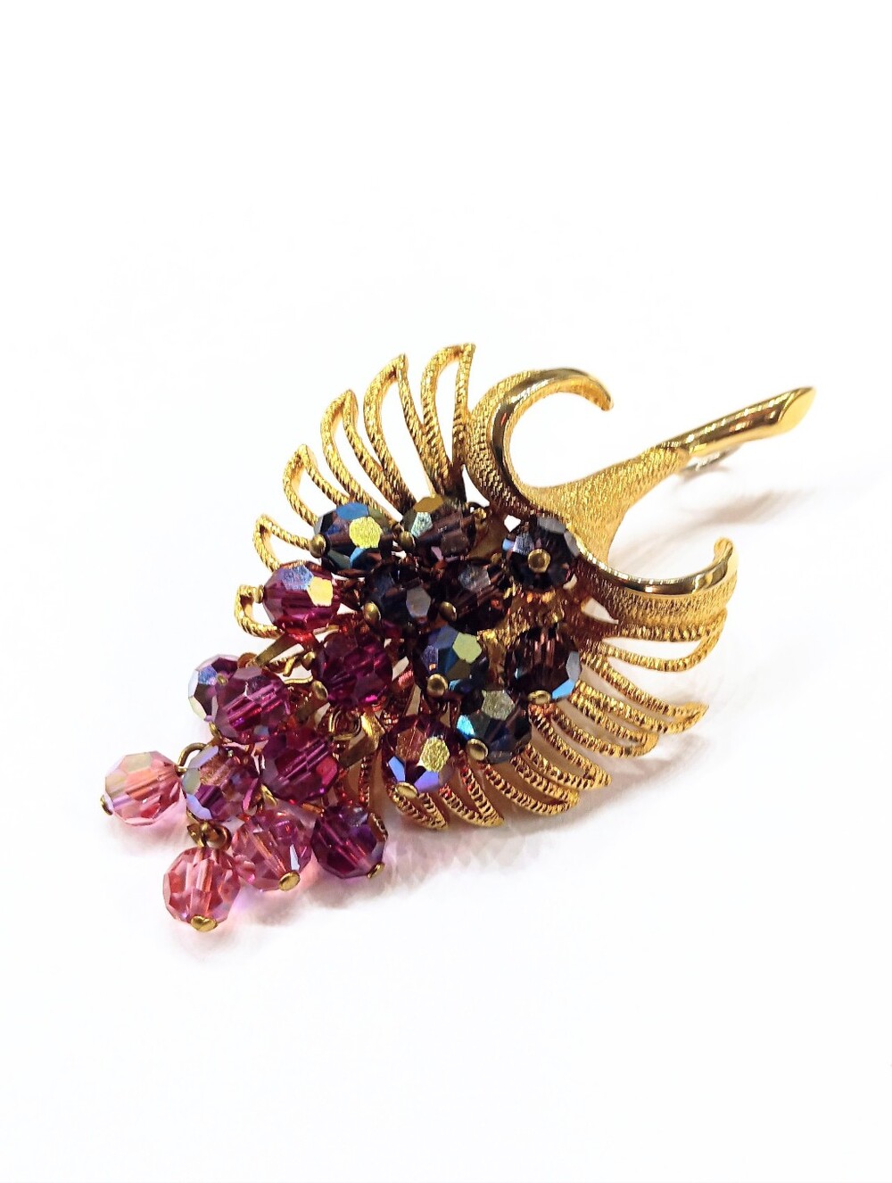Vintage Park Lane Gold Purple Pink Crystal Grapes Brooch Pendant